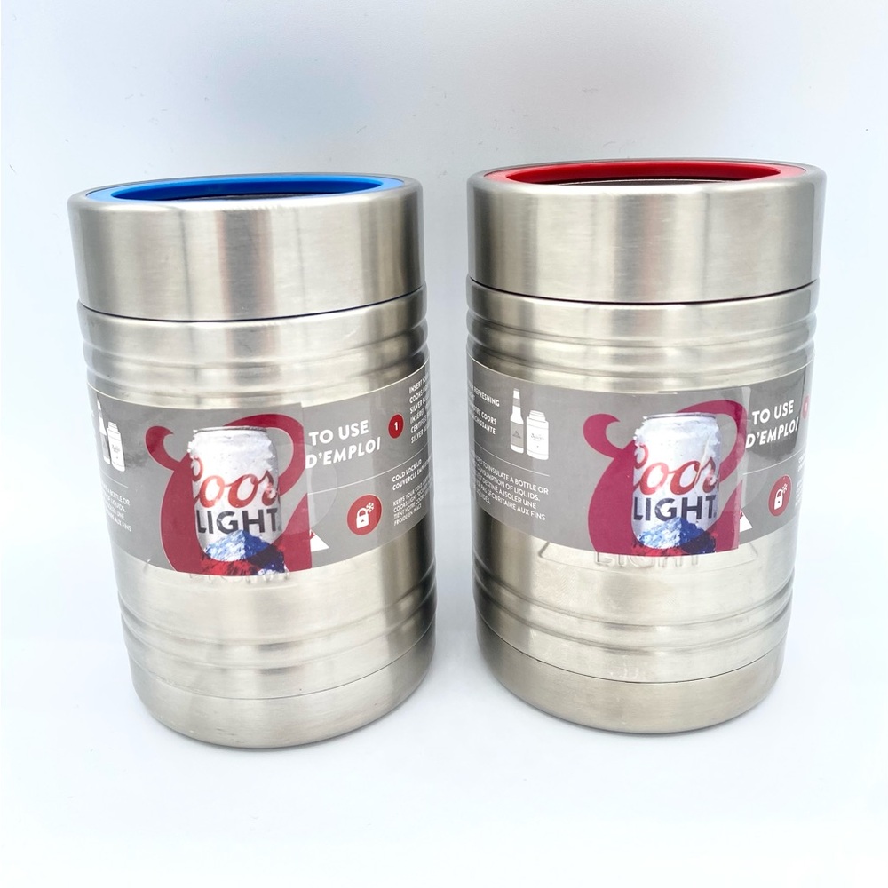 New 2 Pack Set Coors Light Silver Bullet Beer Can Koozie Coozie Stainless Steel